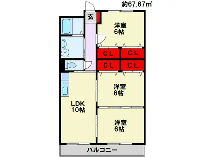 リシェス有田(3LDK/3階)の間取り写真