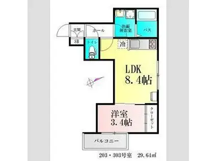 シャイニングパレス宮城野原(1LDK/2階)の間取り写真