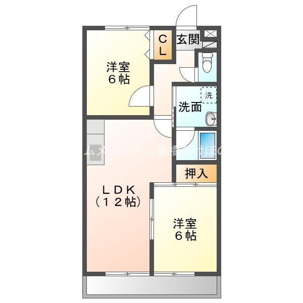 グリーンロード草間(2LDK/2階)の間取り写真