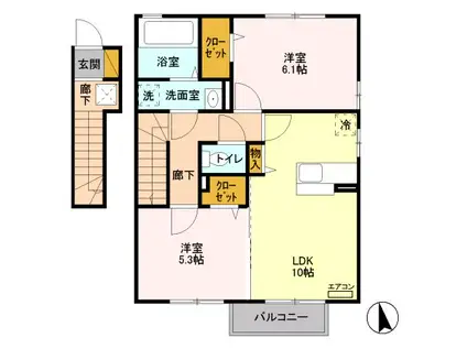 ラ・カンパーニュ B(2LDK/2階)の間取り写真