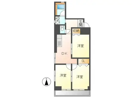 第3フクマルビル(3DK/6階)の間取り写真