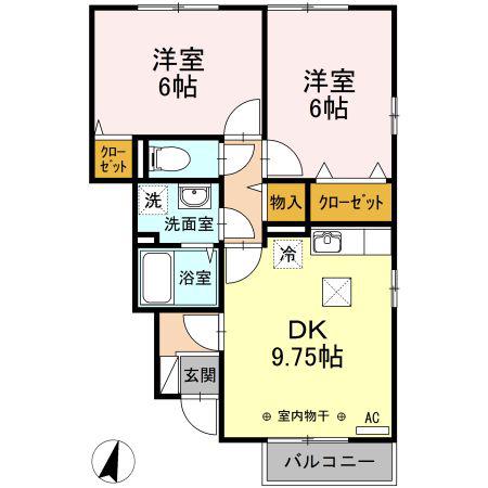 パークハウス西原(2DK/1階)の間取り写真