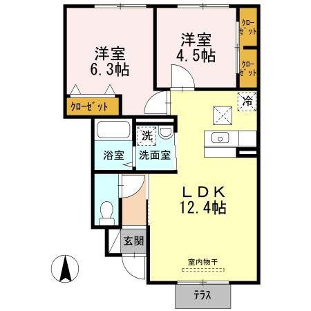 シャルムハウス大財(2LDK/1階)の間取り写真