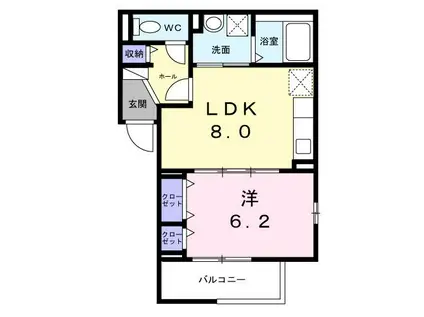 ティーダヒルズ(1LDK/2階)の間取り写真