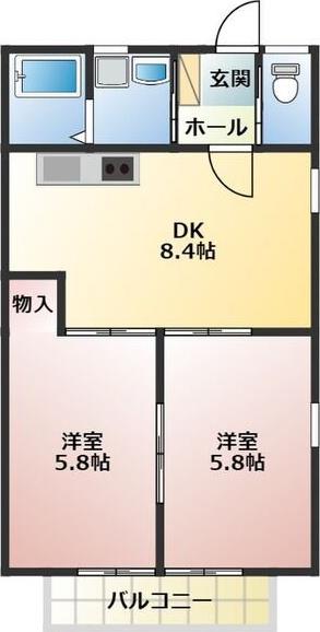 クレセールカマタ(2DK/1階)の間取り写真