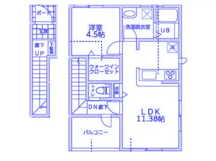 リーブルファイン八丁目1号棟(1LDK/2階)の間取り写真