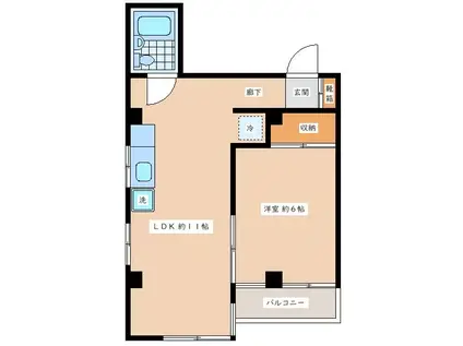 愛輪ハイツ(1LDK/3階)の間取り写真