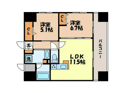 ABITI浜町(2LDK/9階)の間取り写真