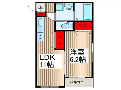 レジデンシア浦和皇山町(1LDK/2階)の間取り写真