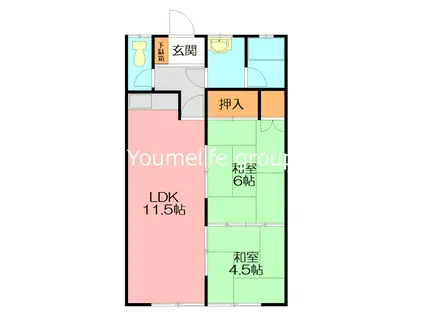 石井アパートPART1B棟(2LDK/2階)の間取り写真