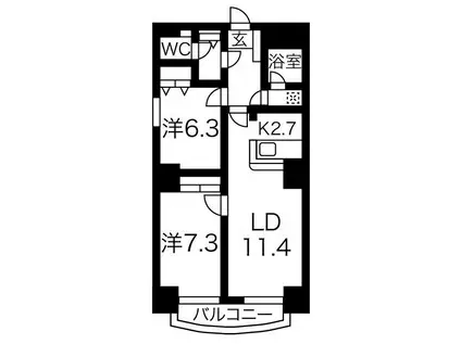 ラベニール伏見(2LDK/7階)の間取り写真