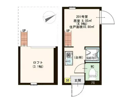ハーモニーテラス中野II(ワンルーム/2階)の間取り写真