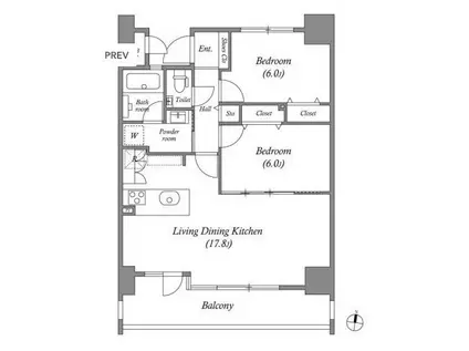 茶屋ヶ坂ライズ(2LDK/8階)の間取り写真