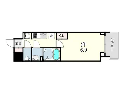 GENOVIA神戸湊川公園(1K/15階)の間取り写真
