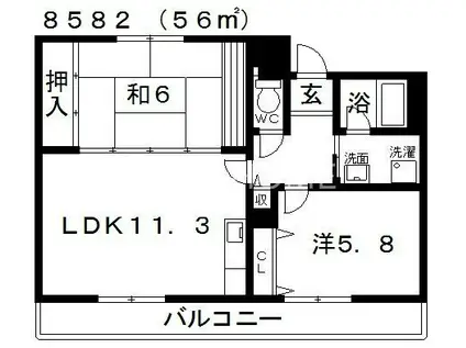 アルデール藤井寺(2LDK/5階)の間取り写真