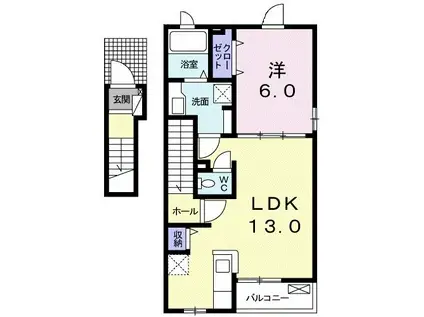 ネガット松並 A(1LDK/2階)の間取り写真
