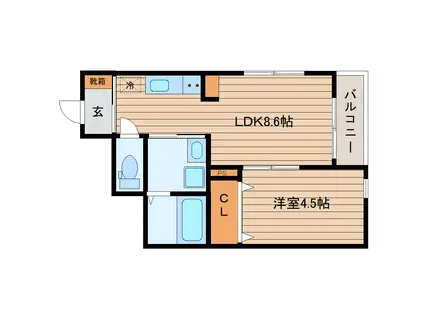 サムズアップ名取(1LDK/1階)の間取り写真