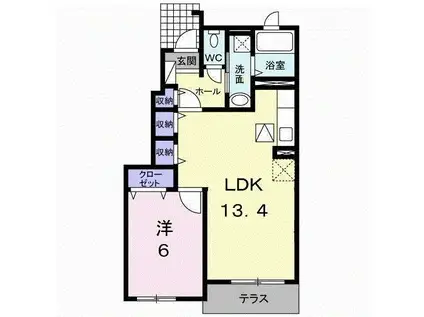 テン・リバーD(1LDK/1階)の間取り写真