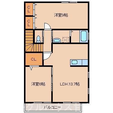 プランドール朝倉(2LDK/2階)の間取り写真