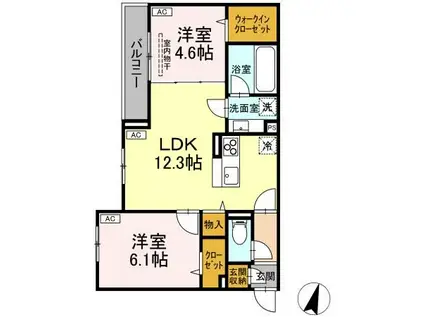 ASSET-COURT八坂(2LDK/3階)の間取り写真