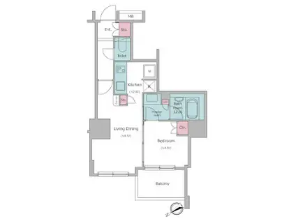 レジディアタワー目黒不動前(1LDK/12階)の間取り写真