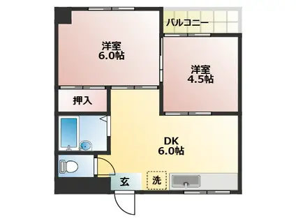 メゾン三晴(2DK/4階)の間取り写真