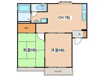 もちの木ハイツ(2DK/2階)の間取り写真