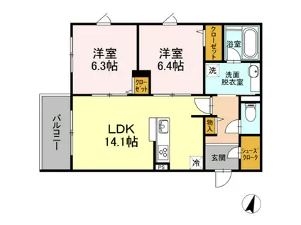 SHALLOWGARDENA棟(2LDK/1階)の間取り写真