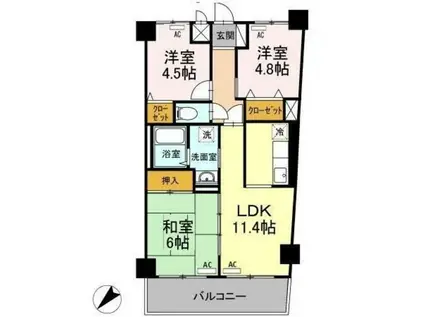 モニュメントスクウェア参番館(3LDK/1階)の間取り写真