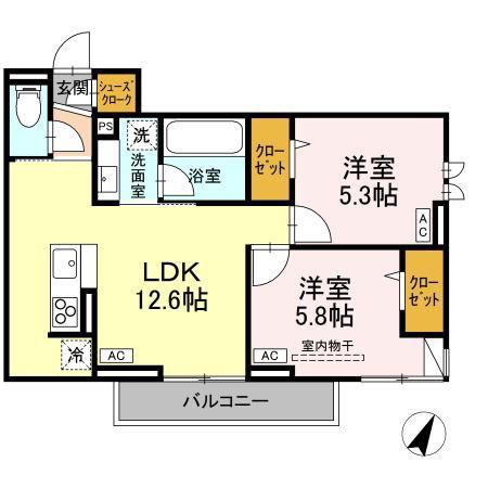 ASSET-COURT立川上砂町5丁目 B棟(2LDK/3階)の間取り写真
