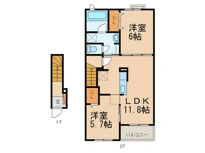 アデルコートβ(2LDK/2階)の間取り写真