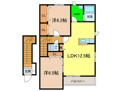 シャーメゾン丘A・B(2LDK/2階)の間取り写真
