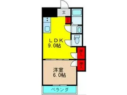 三熊ハイツ渚3号(1LDK/4階)の間取り写真