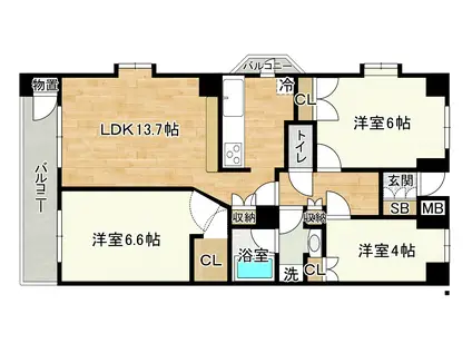 ガーデンスクエア泉(3LDK/3階)の間取り写真