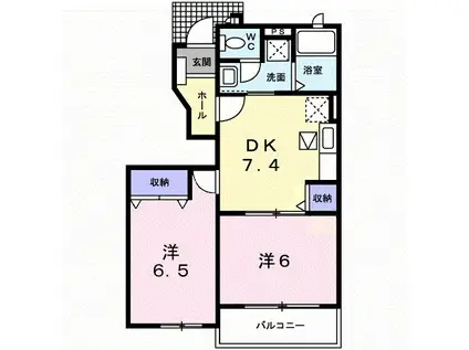 セゾン ブローテB 花山町 2DK(2DK/1階)の間取り写真
