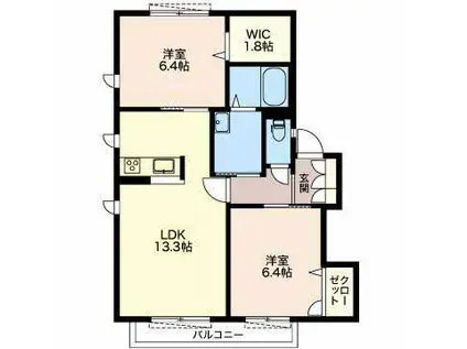 オリーブ C棟(2LDK/1階)の間取り写真