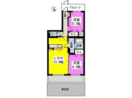 ヴィラ カメリア(2LDK/5階)の間取り写真