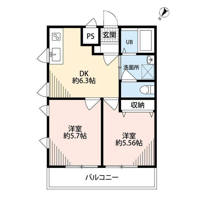 ダイヤモンドクレスト南柏(2DK/1階)の間取り写真