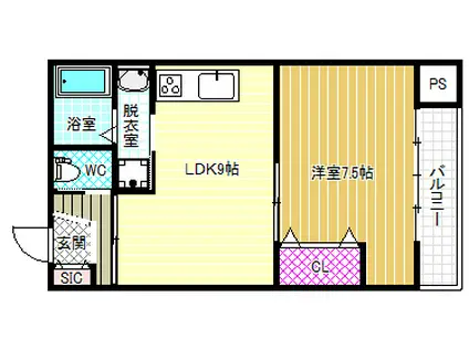 メリット1号館(1LDK/1階)の間取り写真