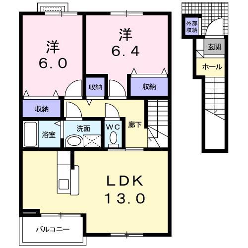 カーサ・クレールV(2LDK/2階)の間取り写真
