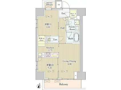 ヴェルデュール高田馬場(2LDK/11階)の間取り写真