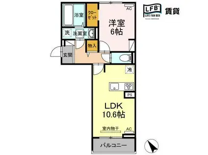 ワンパーパス東琴芝(1LDK/1階)の間取り写真