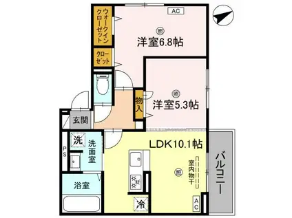 D-ROOM西矢倉(2LDK/2階)の間取り写真