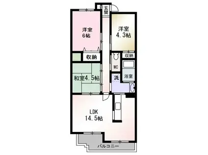 グランドヒルズ(3LDK/3階)の間取り写真