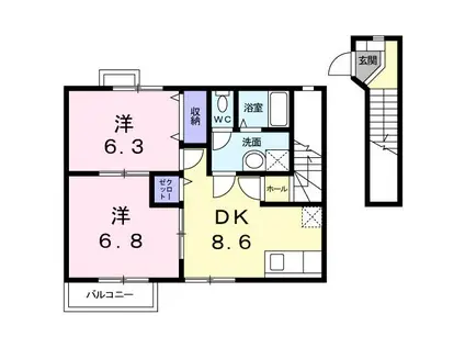 アロッジオ・ミーテ(2DK/2階)の間取り写真