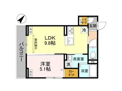 ノーブルラフィネ蕨(1LDK/2階)の間取り写真