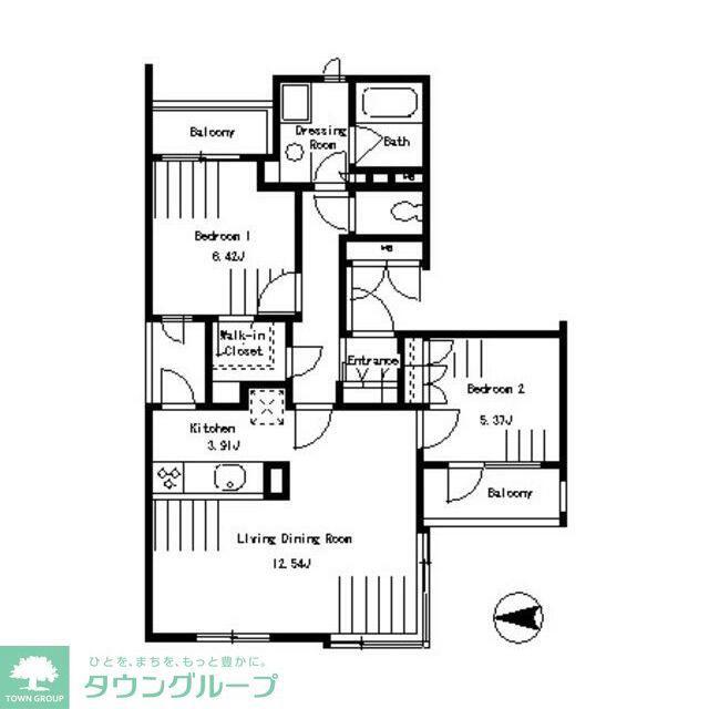 セントラルヒル鶴見W棟(2LDK/2階)の間取り写真
