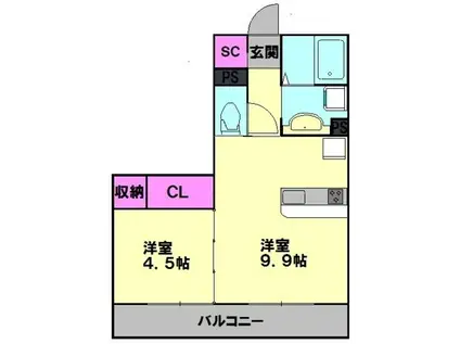 プリムローズ(1LDK/2階)の間取り写真