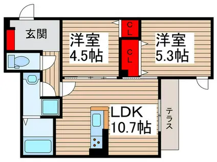 セレスティア扇III(2LDK/1階)の間取り写真