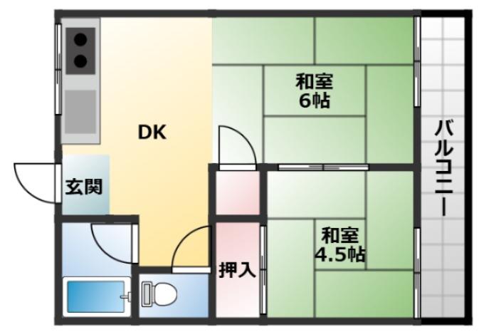 マンションさつき(2DK/2階)の間取り写真